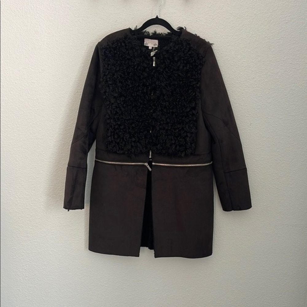 1. State Black, Teddy Jacket Fuzzy Texture, Medium, 2 in 1 Convertible Coat